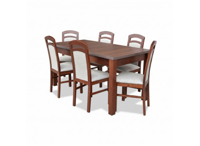 Ontwerper houten eetkamerset tafel 6 stoelen set gestoffeerd 7-delig.