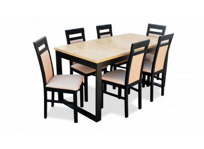 Moderne eettafelset van hout met 6 stoelen, 7-delige set.