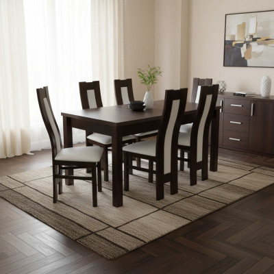 Eetkamertafel Klassieke stoelgroep 6x stoelen 7-delige set Zitgroep