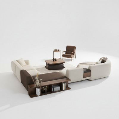 Woonkamerset hoekbank U-vorm Nieuw Fauteuil Luxe Houten salontafel Poef