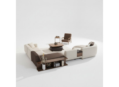 Woonkamerset hoekbank U-vorm Nieuw Fauteuil Luxe Houten salontafel Poef