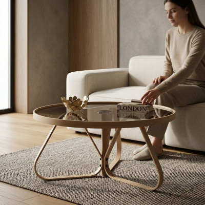 Ontwerper salontafel Luxe glazen tafel Koffie Rond Woonkamer Houten Tafel