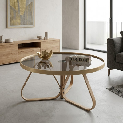 Ontwerper salontafel Luxe glazen tafel Koffie Rond Woonkamer Houten Tafel