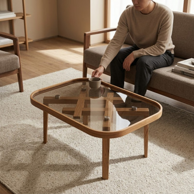 Luxe meubelen salontafel Moderne inrichting Glazen tafel Beige woonkamer