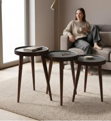 Bruin hout 3x salontafels woonkamer compleet bijzettafel luxe tafels