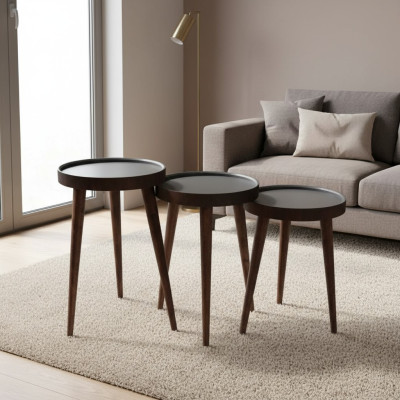 Bruin hout 3x salontafels woonkamer compleet bijzettafel luxe tafels