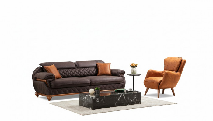 Modern Compleet woonkamerset Fauteuil Bank Bank Beklede Stoel Zits Driepersoons