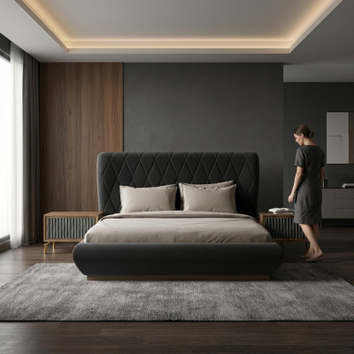 Slaapkamer 3-delige luxe set Dubbel bed Ontwerp Hout 2x Nachtkastjes Compleet