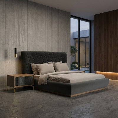 Slaapkamer 3-delige luxe set Dubbel bed Ontwerp Hout 2x Nachtkastjes Compleet