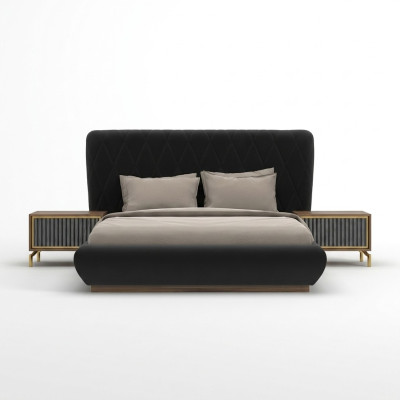 Slaapkamer 3-delige luxe set Dubbel bed Ontwerp Hout 2x Nachtkastjes Compleet