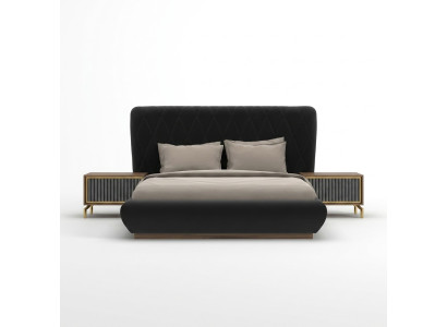 Slaapkamer 3-delige luxe set Dubbel bed Ontwerp Hout 2x Nachtkastjes Compleet