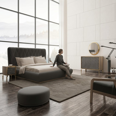 Ontwerp complete slaapkamer bed hout 2x nachtkastjes dressoir met spiegel