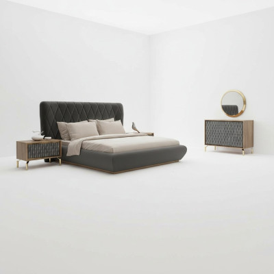 Ontwerp complete slaapkamer bed hout 2x nachtkastjes dressoir met spiegel