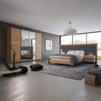 Slaapkamer Set 3-delig Tweepersoons Bed Modern 2x Nachtkastjes Hout Design Compleet