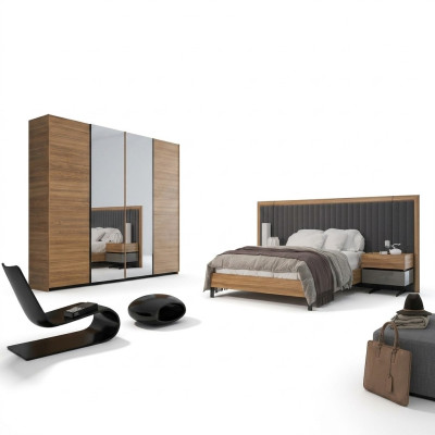 Slaapkamer Set 3-delig Tweepersoons Bed Modern 2x Nachtkastjes Hout Design Compleet