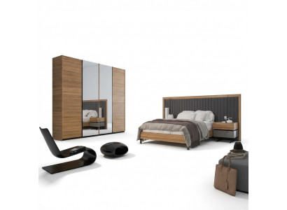Slaapkamer Set 3-delig Tweepersoons Bed Modern 2x Nachtkastjes Hout Design Compleet