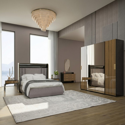 Luxe set 6-delig tweepersoons bed slaapkamer commode met spiegel 2x nachtkastjes