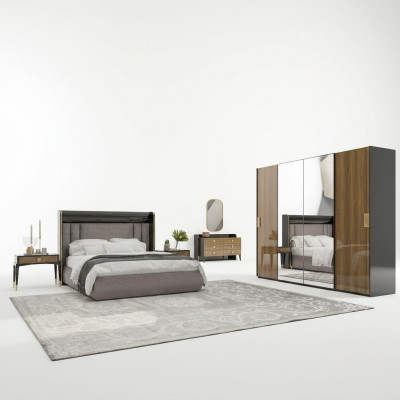 Luxe set 6-delig tweepersoons bed slaapkamer commode met spiegel 2x nachtkastjes