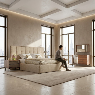 Luxe meubilair slaapkamer Modern set 5-delig Tweepersoonsbed 2x nachtkastjes Nieuw