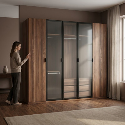 Houten bruine kledingkast slaapkamer modern design meubels kast