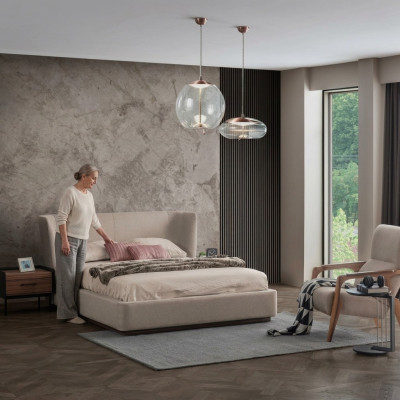 Modern Beige Tweepersoons Slaapkamer Set 2x Nachtkastjes Luxe Nieuwe Meubels