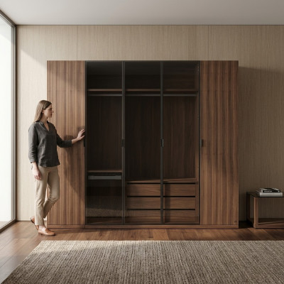 Slaapkamer Modern Kledingkast Houten Kast Ontwerp Kast Glazen Deuren