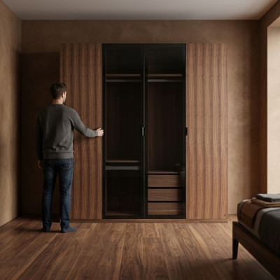 Modern kledingkast slaapkamer design houten kast luxe kast glazen deuren.