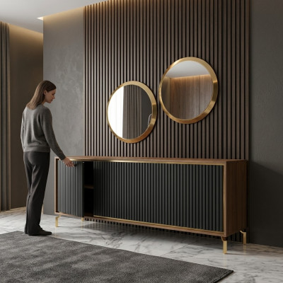 Eetkamer Moderne eetgroep dressoir met 2 spiegels Luxe houten meubels