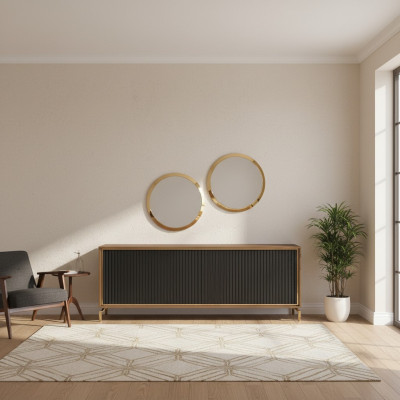 Eetkamer Moderne eetgroep dressoir met 2 spiegels Luxe houten meubels
