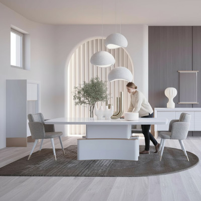 Ontwerp Eetkamer Compleet 7-delig Eettafel Modern Dressoir Houten Kast Nieuwe Vitrine
