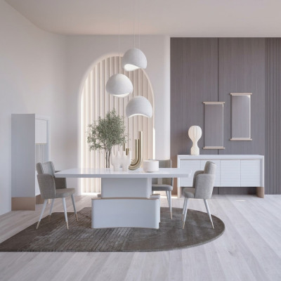 Ontwerp Eetkamer Compleet 7-delig Eettafel Modern Dressoir Houten Kast Nieuwe Vitrine