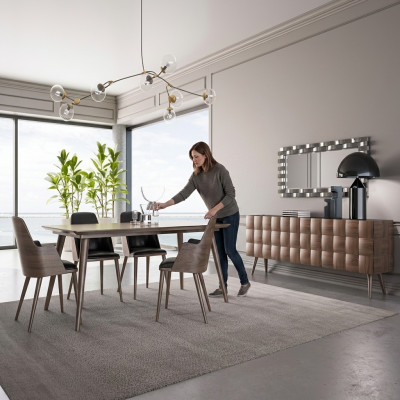 Compleet set 7-delig eetkamer eettafel Nieuw 4x Stoelen Luxe dressoir met spiegel