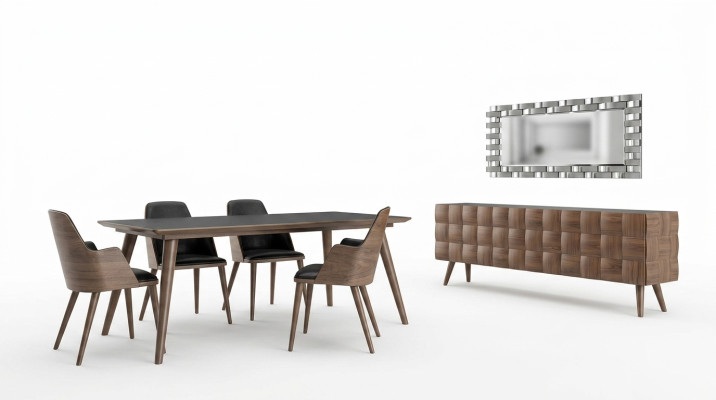 Compleet set 7-delig eetkamer eettafel Nieuw 4x Stoelen Luxe dressoir met spiegel