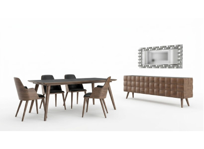 Compleet set 7-delig eetkamer eettafel Nieuw 4x Stoelen Luxe dressoir met spiegel