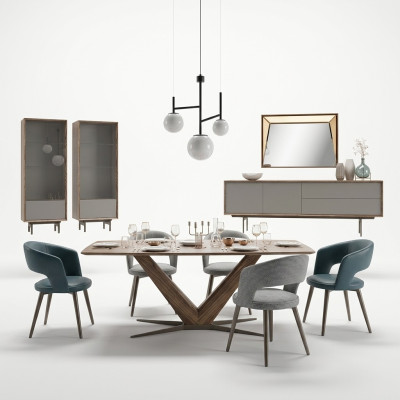 Eetkamer set 9-delig Eettafel Compleet Stoelen 4x Hout Dressoir Nieuw Houten kast