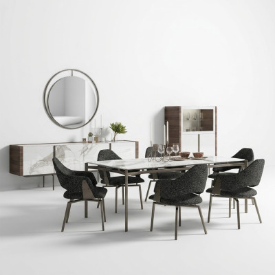 Luxe eetkamerset 8-delig inrichting eettafel stoelen 4x hout meubels dressoir