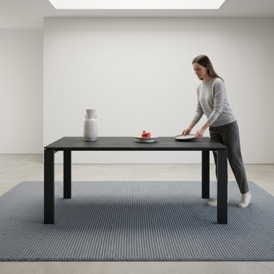 Ontwerper Eetkamer Eettafel Set Stoelen Metaal Textil Eethoek Kast