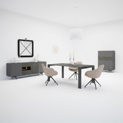 Ontwerper Eetkamer Eettafel Set Stoelen Metaal Textil Eethoek Kast