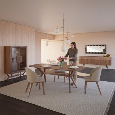 Modern design eetkamer compleet eettafel 4x stoelen luxe dressoir nieuw vitrine