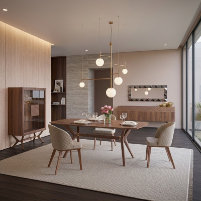 Modern design eetkamer compleet eettafel 4x stoelen luxe dressoir nieuw vitrine