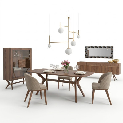 Modern design eetkamer compleet eettafel 4x stoelen luxe dressoir nieuw vitrine