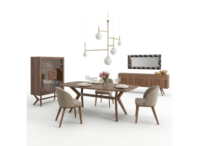Modern design eetkamer compleet eettafel 4x stoelen luxe dressoir nieuw vitrine