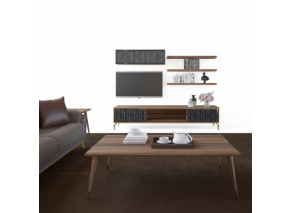 Volledige woonwand wandkast houten meubels Modern Set 5-delig 3x wandplanken Nieuw