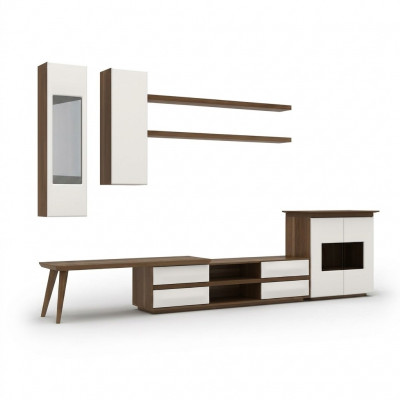 Woonkamer Compleet Set 7-delig TV-standaard + Salontafel Houten Meubels Vitrine Modern