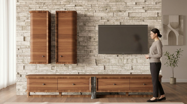Volledige woonwand woonkamer tv-standaard 2x wandkast houten meubels