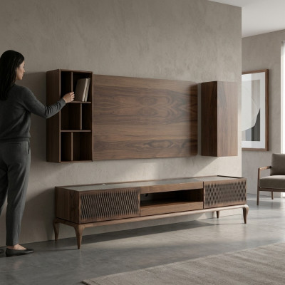 Houten meubel woonkamerset 4-delig tv-standaard boekenplanken woonkamer tv-frame nieuw