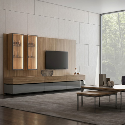 Luxe complete woonwand bruin meubel ontwerper set inrichting tv-standaard modern.