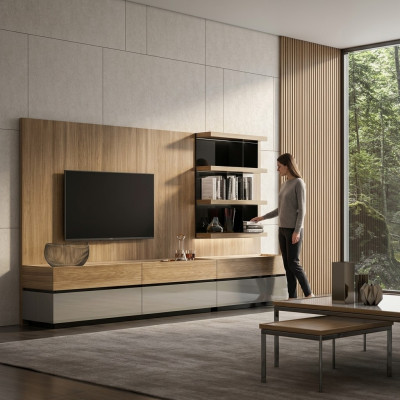 Woonkamer meubels woonwand 320 cm inrichting Bruin Luxe Wandplanken