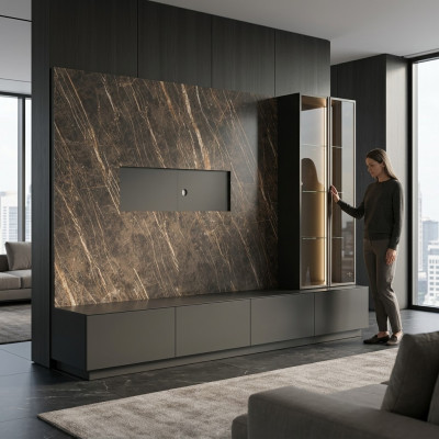 Designer wandmeubel 6-delig luxe houten meubels woonkamer meubels grijs modern