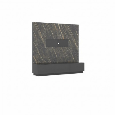 Moderne grijze luxe woonwand van houten meubels, designer woonkamermeubilair inrichting.